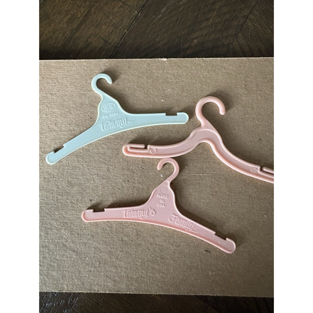 3 Vintage 1960s‎ Ideal Tammy's Family Set of Hangers For Doll Clothes Pink Blue